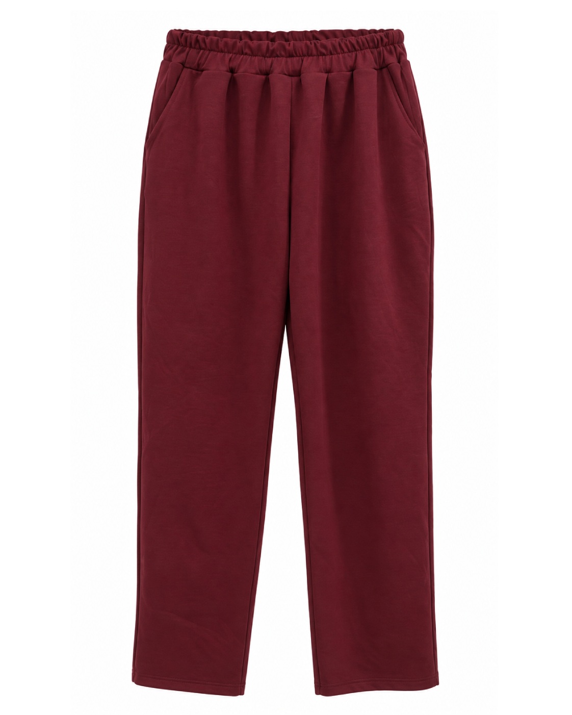 Pantalón jogger Relax burdeos de mujer en neopreno suave con cintura elástica, bolsillos laterales y pernera recta