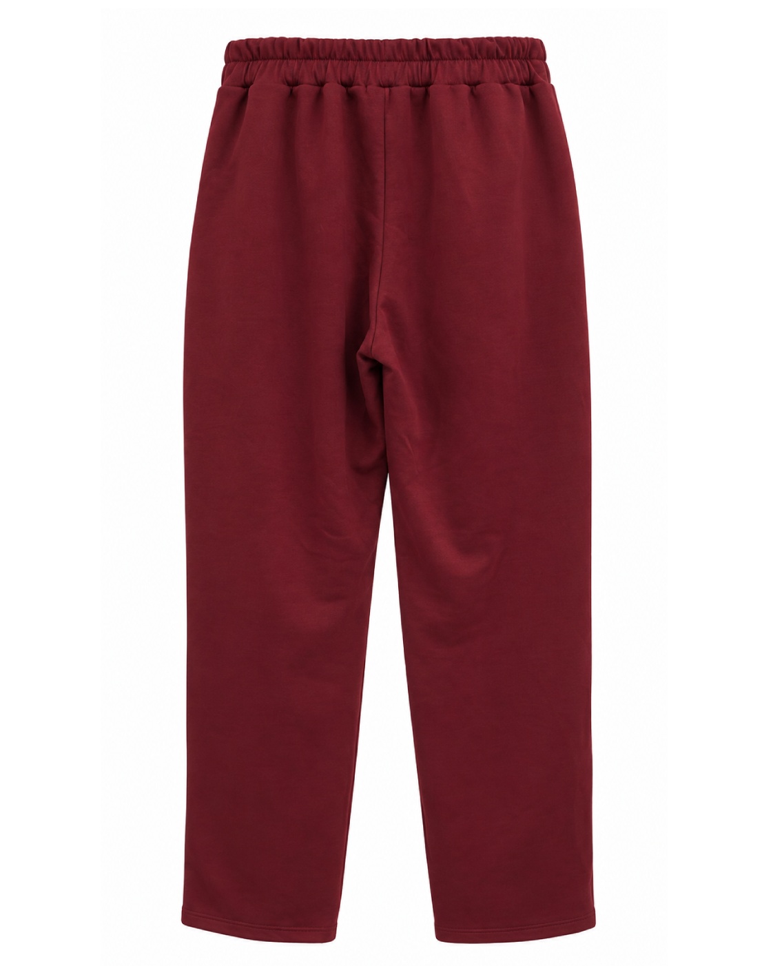 Pantalón jogger Relax burdeos de mujer en neopreno de tacto suave, vista de espalda con cintura elástica y corte recto