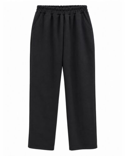 Pantalón jogger Relax negro de mujer en neopreno suave con cintura elástica, bolsillos laterales, pliegues delanteros y pernera recta