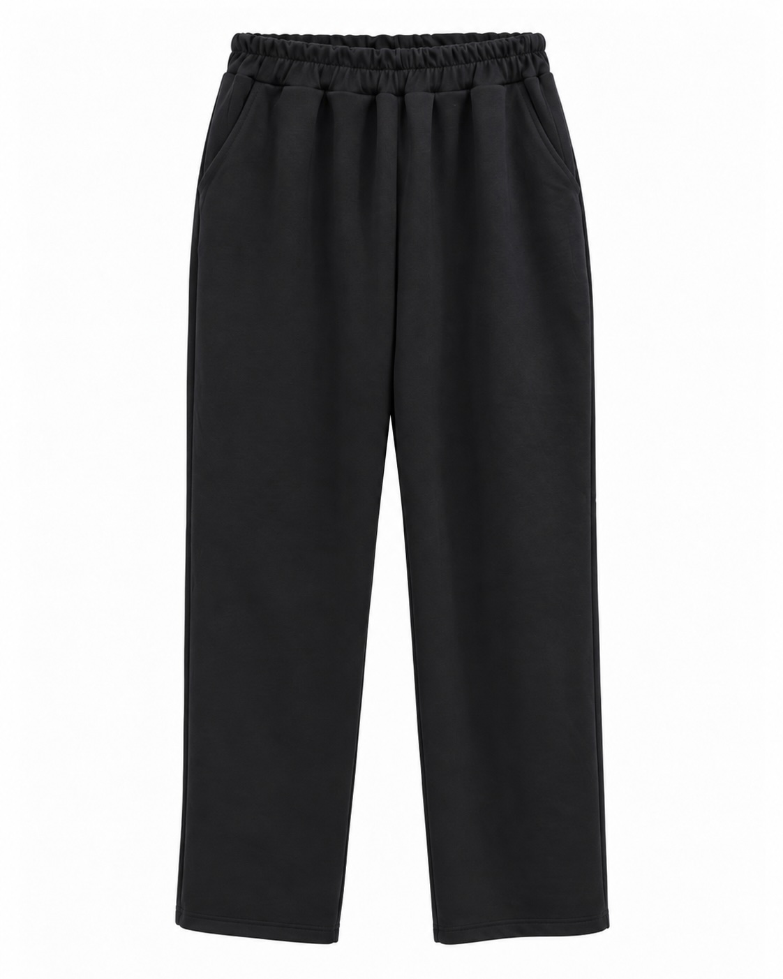 Pantalón jogger Relax negro de mujer en neopreno suave con cintura elástica, bolsillos laterales, pliegues delanteros y pernera recta