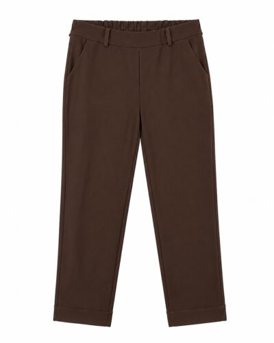 Pantalón Milán marrón con cintura parcialmente elástica, bolsillos laterales y pernera recta