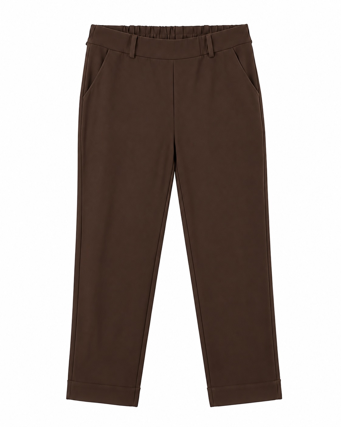 Pantalón Milán marrón con cintura parcialmente elástica, bolsillos laterales y pernera recta