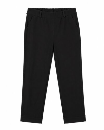 Pantalón Milán negro con cintura parcialmente elástica, bolsillos laterales y pernera recta