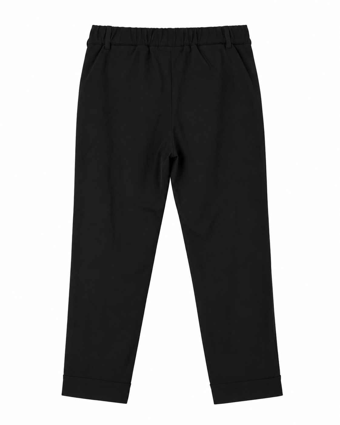 Vista de la espalda del pantalón Milán negro con cintura elástica y trabillas