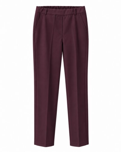 Pantalón punto roma premium invierno burdeos de corte recto, cintura cómoda y tejido con cuerpo