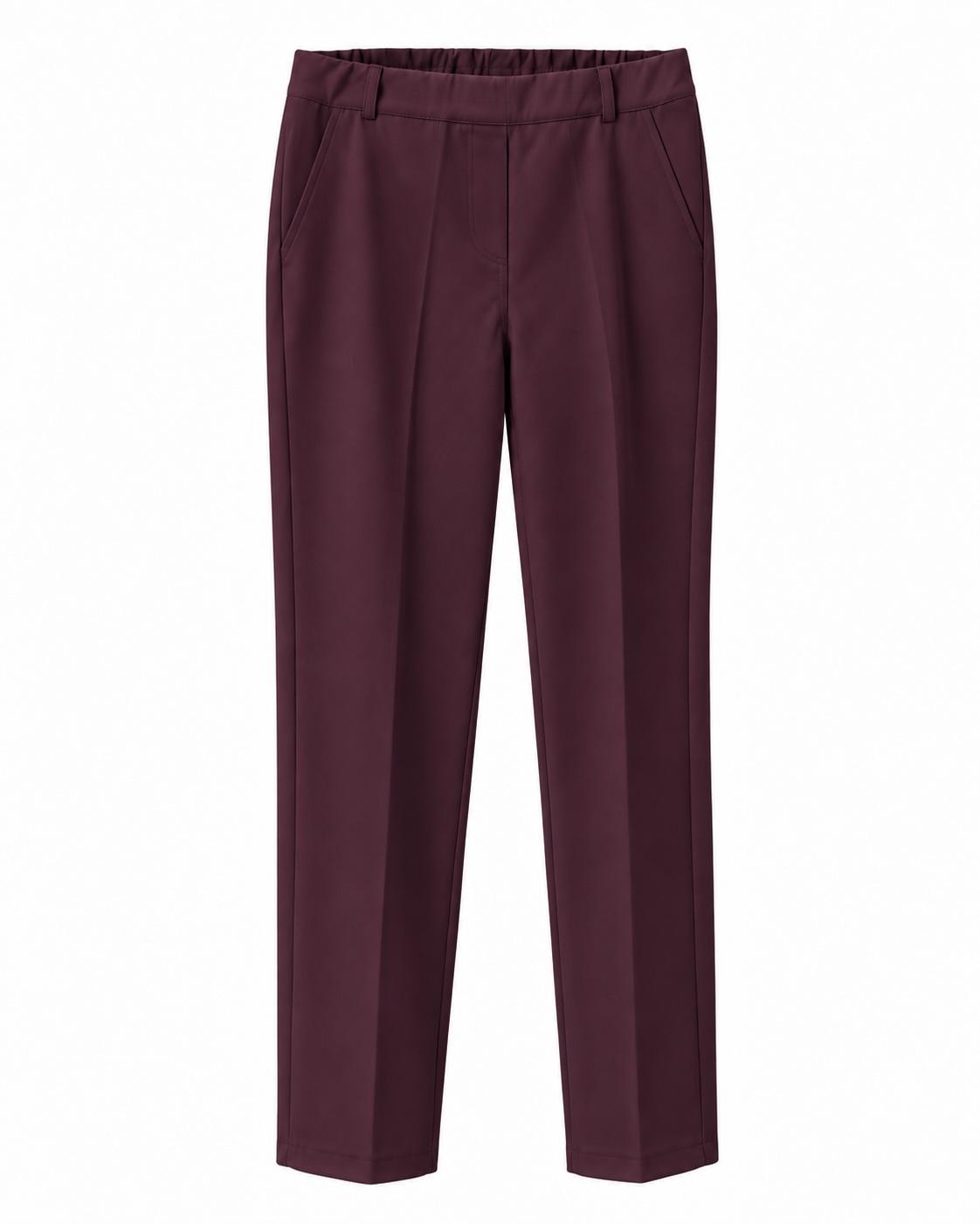 Pantalón punto roma premium invierno burdeos de corte recto, cintura cómoda y tejido con cuerpo
