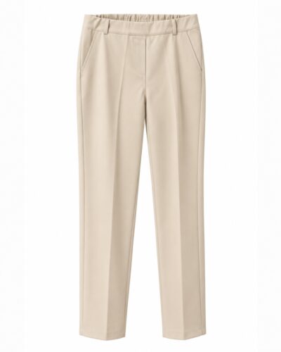 Pantalón punto roma premium invierno marfil de corte recto, cintura cómoda y tejido con cuerpo