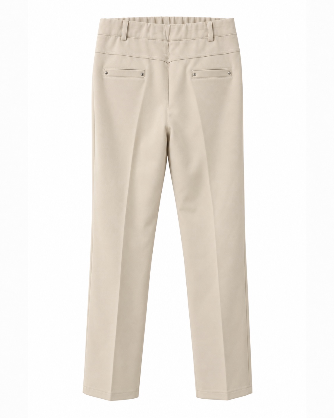 Vista de la espalda del pantalón punto roma premium invierno marfil de corte recto y acabado elegante
