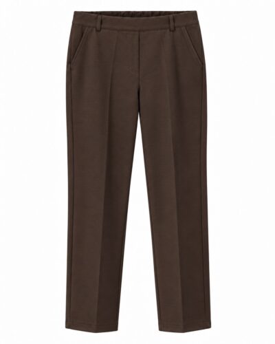 Pantalón punto roma invierno marrón mujer con corte recto y bolsillos figurados