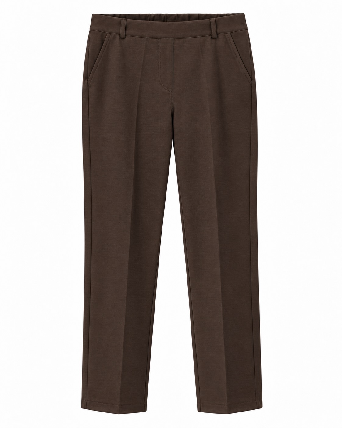Pantalón punto roma invierno marrón mujer con corte recto y bolsillos figurados