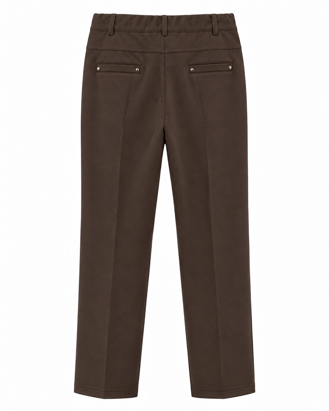 Pantalón punto roma invierno marrón mujer vista de espalda con bolsillos figurados