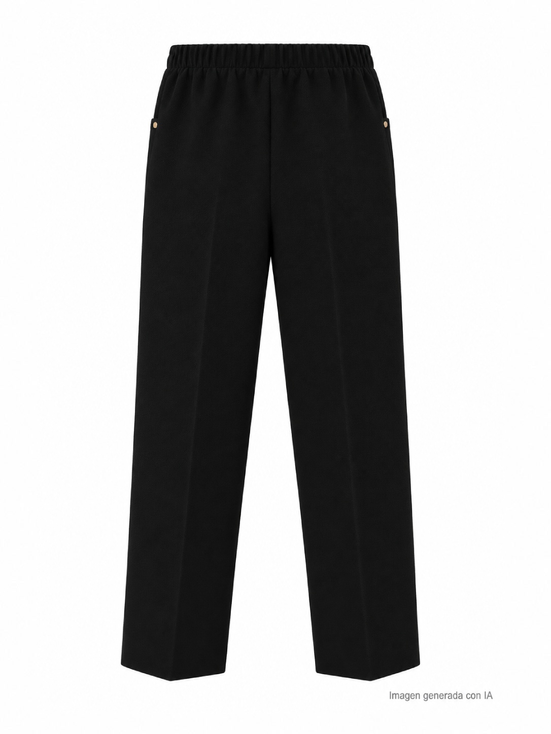 Vista de la espalda del pantalón textura negro con cintura elástica