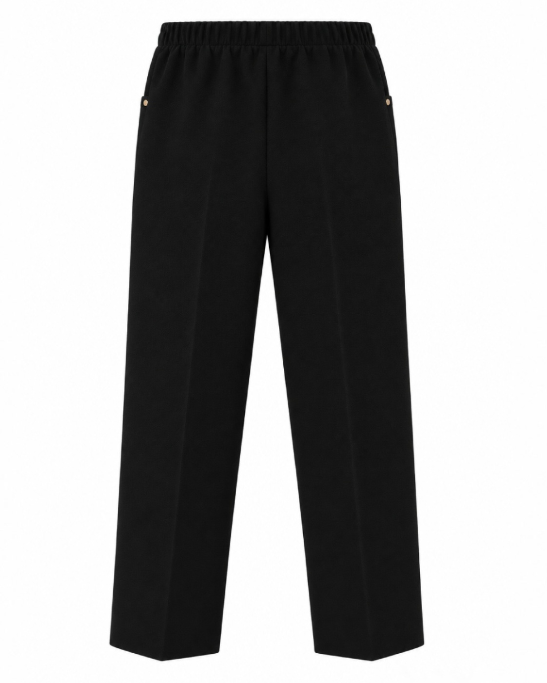 Vista de la espalda del pantalón textura negro con cintura elástica