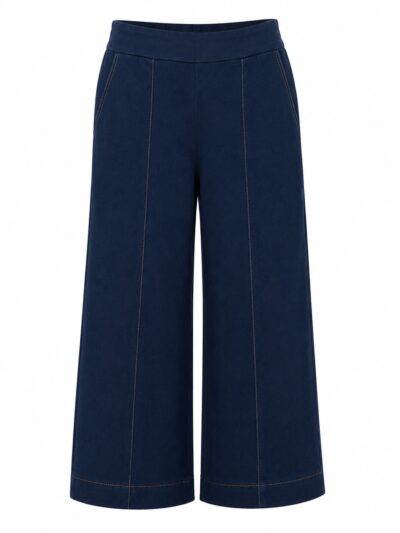 Pantalón vaquero wide leg azul oscuro con costuras delanteras y bolsillos
