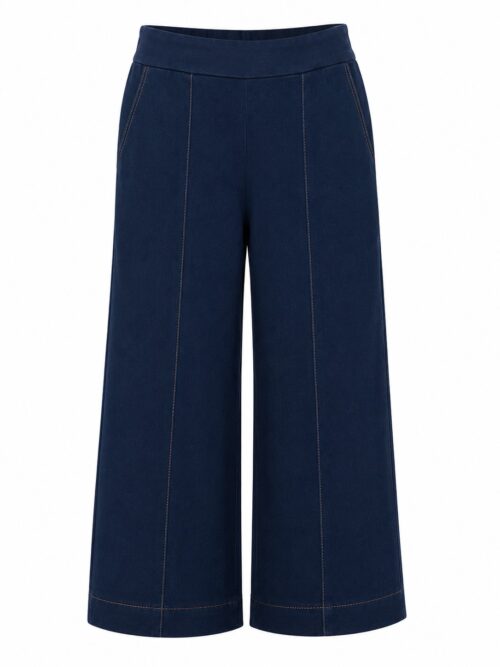 Pantalón vaquero wide leg azul oscuro con costuras delanteras y bolsillos
