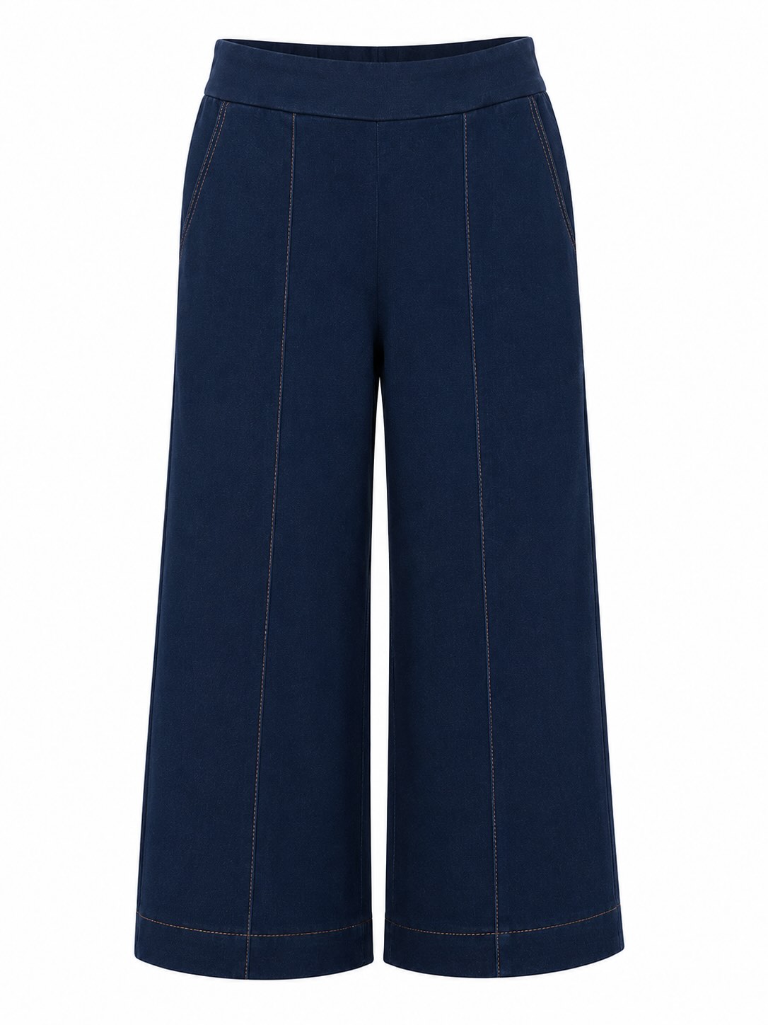 Pantalón vaquero wide leg azul oscuro con costuras delanteras y bolsillos