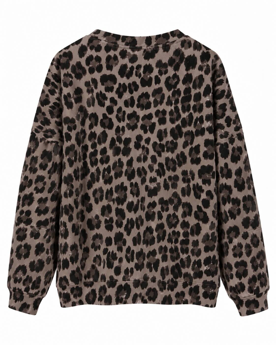 Sudadera Ciao Bella chocolate curvy vista de espalda con estampado de leopardo integral