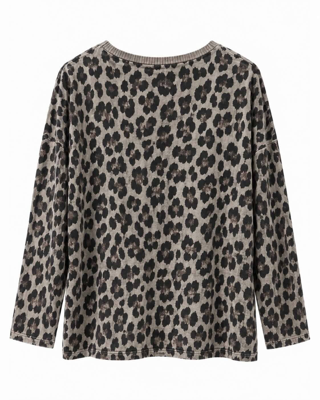Sudadera leopardo beige vista de espalda con estampado animal print integral