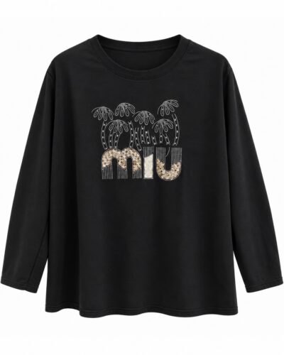 Sudadera Miu negra mujer curvy con pedrería dorada y diseño de palmeras