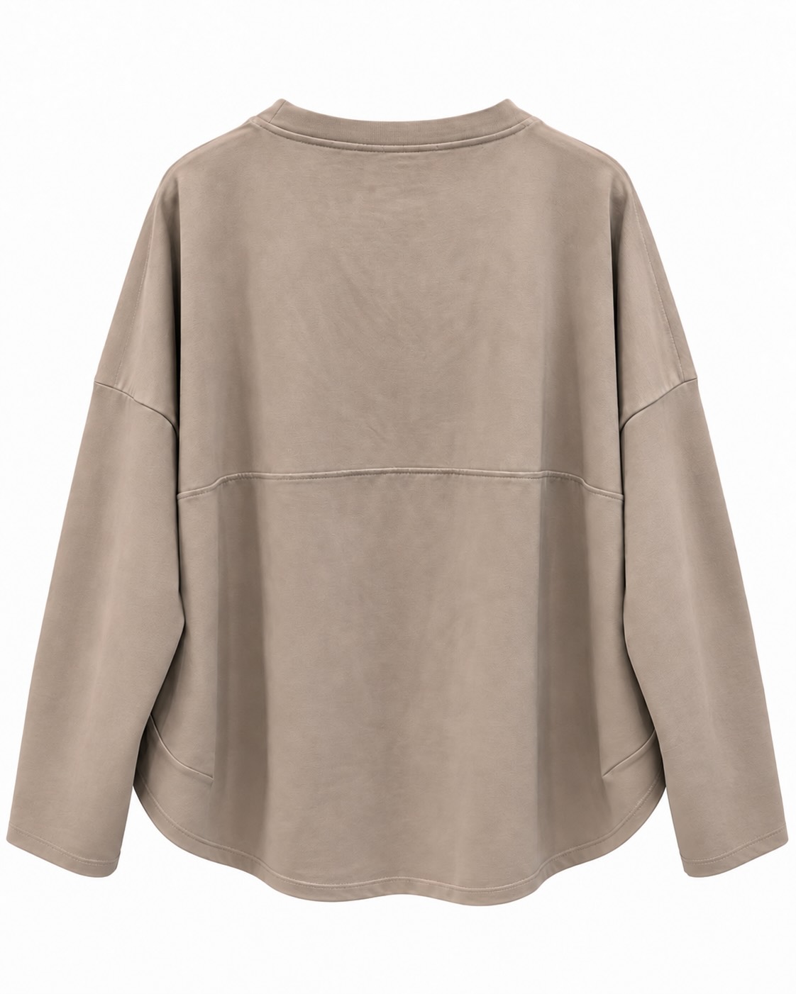 Sudadera Stylish topo de espalda lisa, corte amplio y bajo con laterales redondeados.