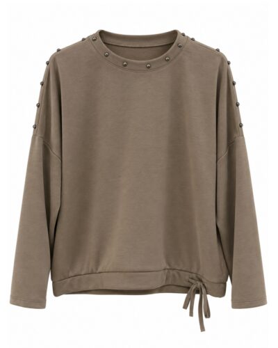 Sudadera tachas topo para mujer con cuello redondo, corte amplio y bajo ajustable