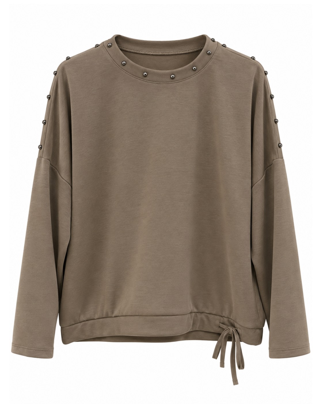 Sudadera tachas topo para mujer con cuello redondo, corte amplio y bajo ajustable