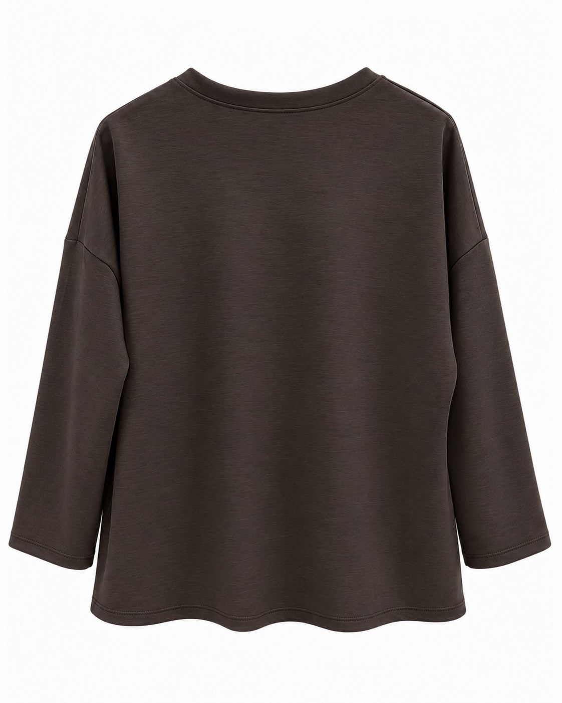 Sudadera Destellos chocolate vista de espalda con corte amplio, manga larga y diseño liso