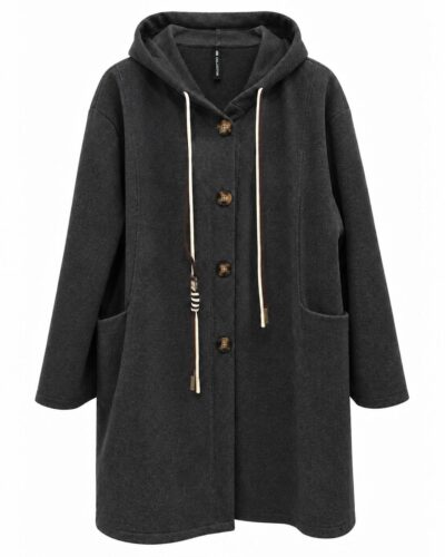 Abrigo Oslo gris oscuro de mujer con capucha, botones delanteros y bolsillos