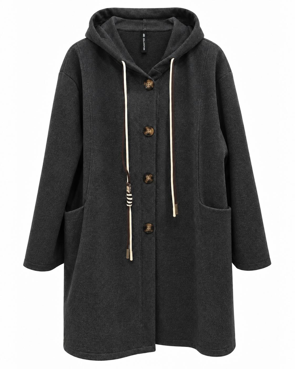 Abrigo Oslo gris oscuro de mujer con capucha, botones delanteros y bolsillos