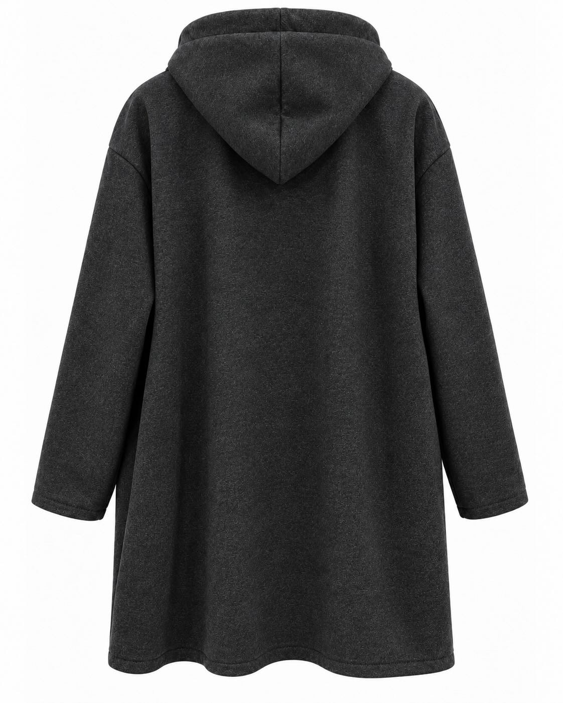 Abrigo Oslo gris oscuro de mujer vista de espalda con capucha y corte amplio