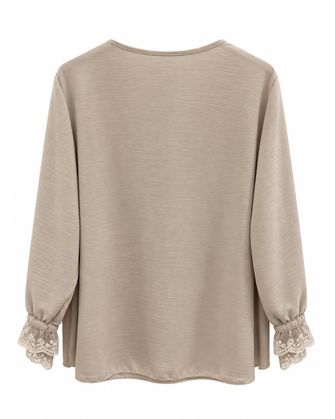 Blusa lencera beige vista de espalda con manga larga y corte amplio