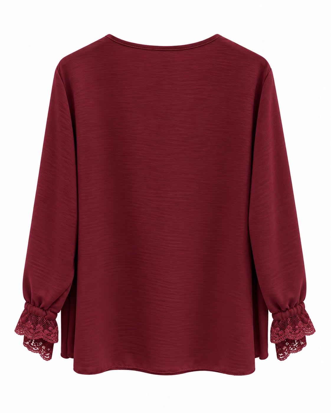 Blusa lencera burdeos vista de espalda con manga larga y corte amplio