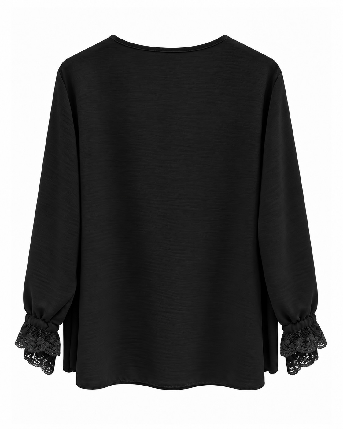 Blusa lencera negra vista de espalda con manga larga y acabado fluido