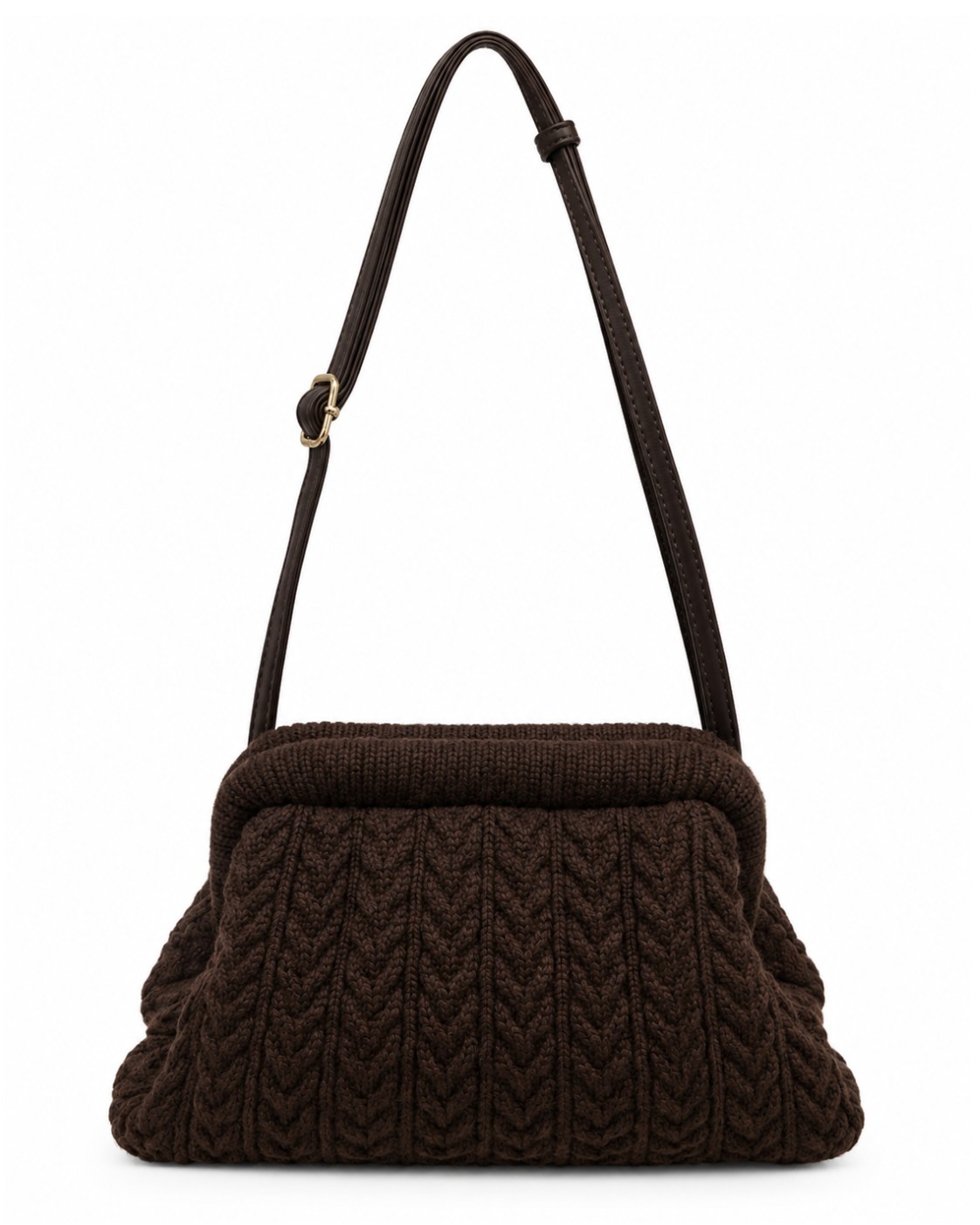 Bolso crochet chocolate mujer con punto trenzado y bandolera regulable