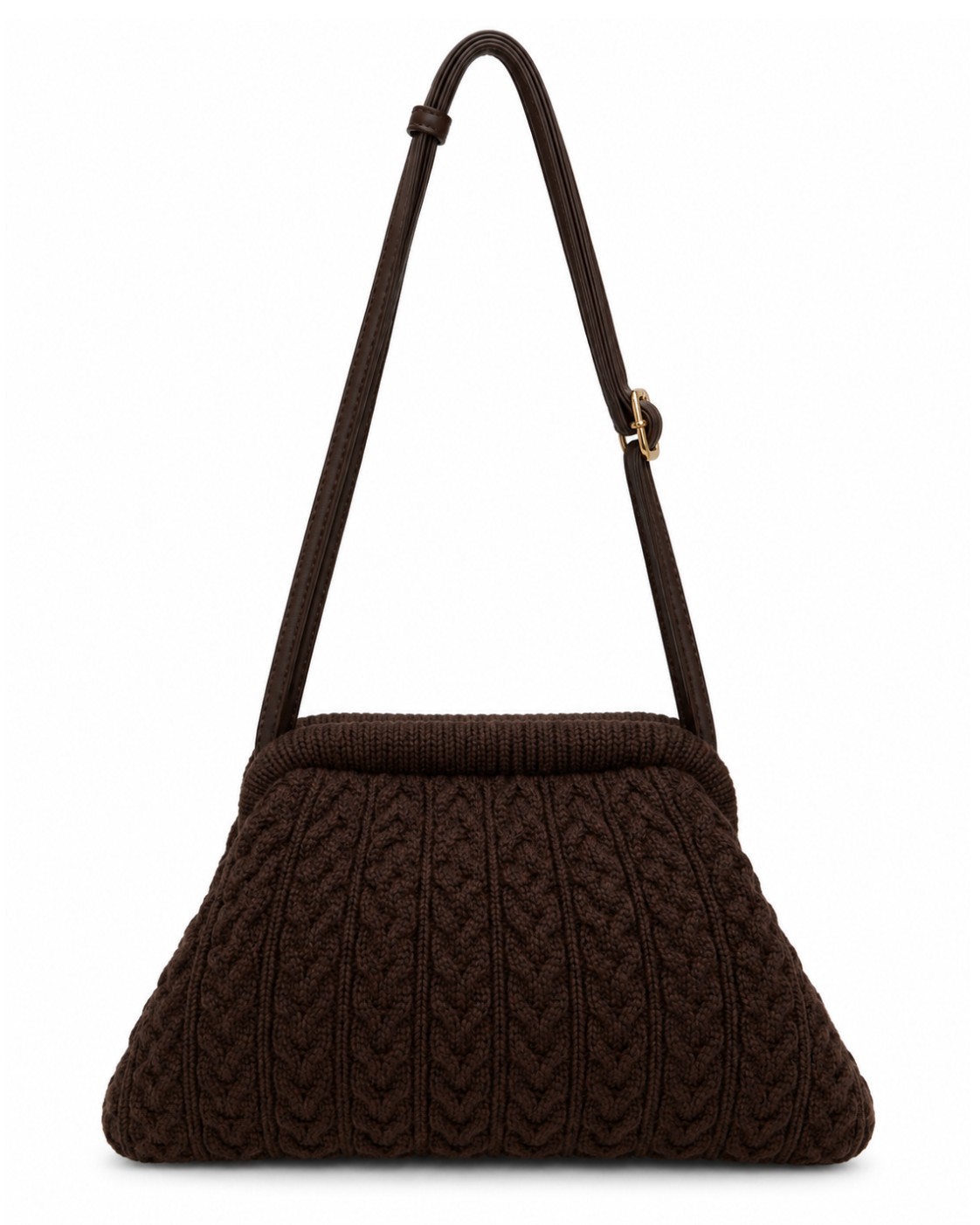 Bolso crochet chocolate mujer vista de espalda con acabado de punto trenzado