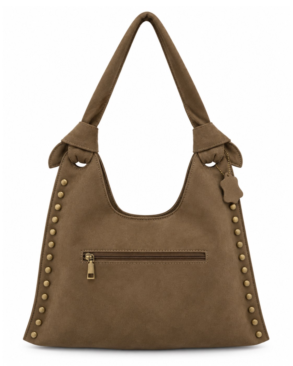 Bolso hobo tachas topo mujer vista de espalda con bolsillo exterior de cremallera