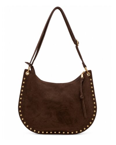 Bolso Rock chocolate con acabado efecto ante y tachas doradas