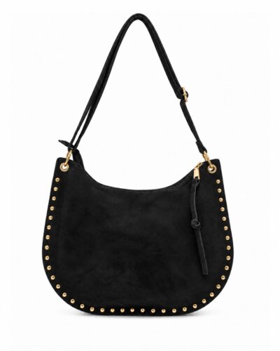 Bolso Rock negro con tachas doradas, cierre de cremallera y correa regulable