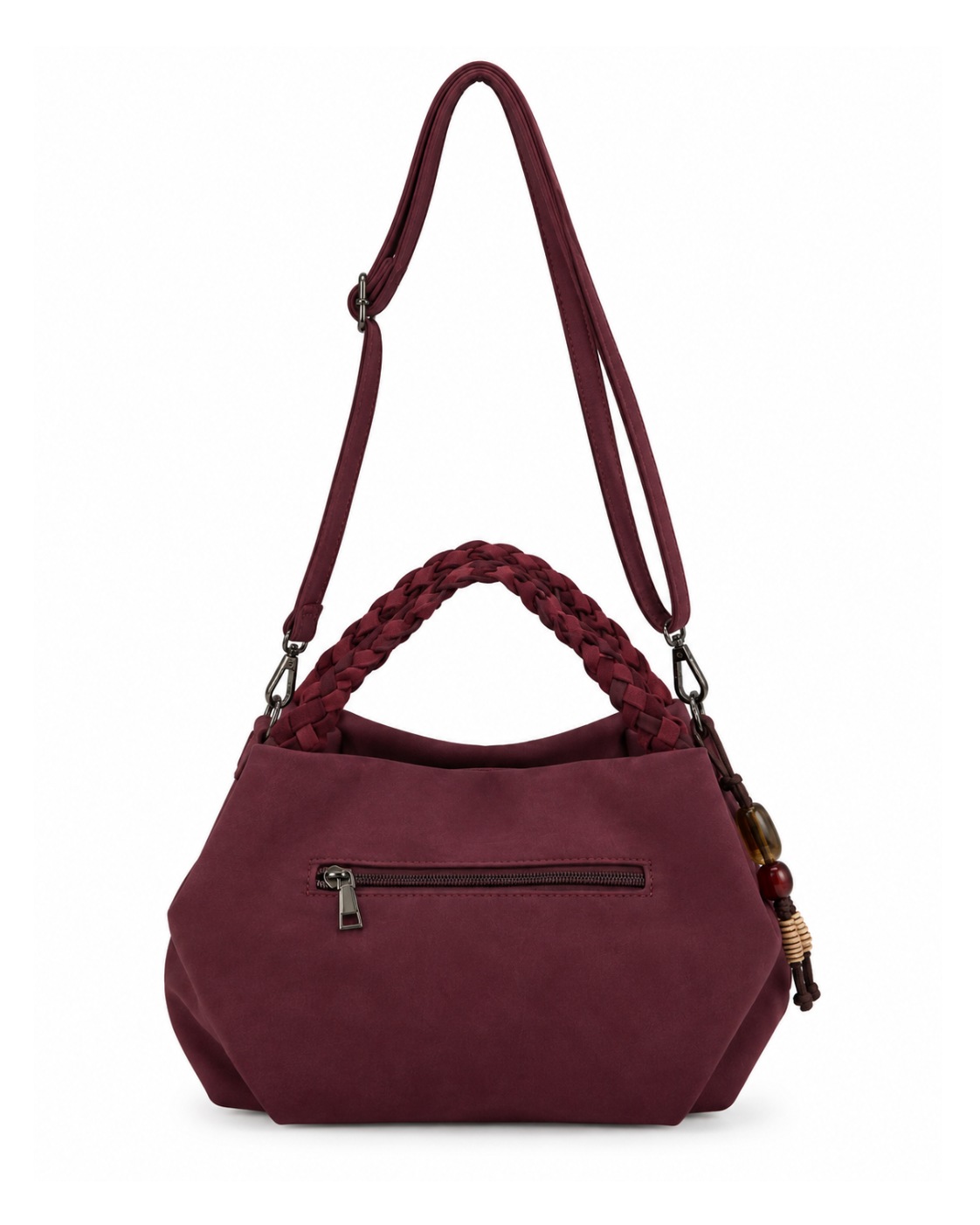 Bolso Soul burdeos vista trasera con bolsillo exterior de cremallera