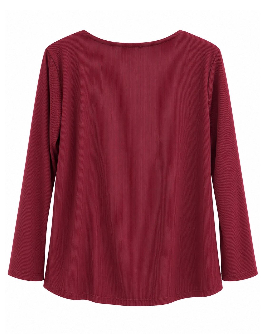 Camiseta joya burdeos vista de espalda con manga larga y caída fluida