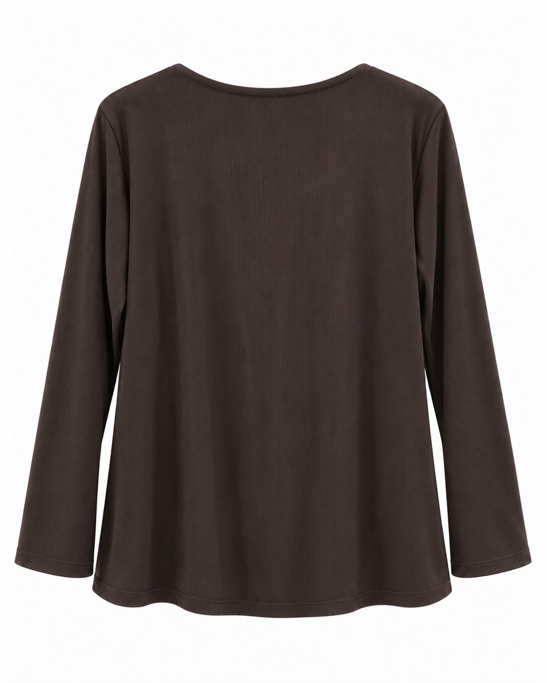 Camiseta joya chocolate vista de espalda con manga larga y tejido canalé
