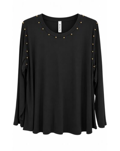 Camiseta Metal negra con tachas doradas en escote, hombros y mangas