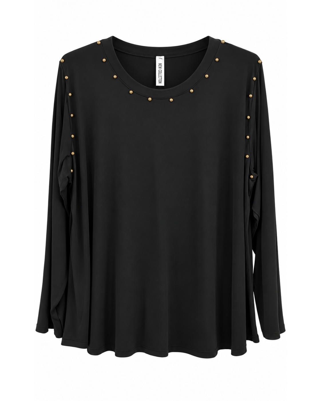 Camiseta Metal negra con tachas doradas en escote, hombros y mangas