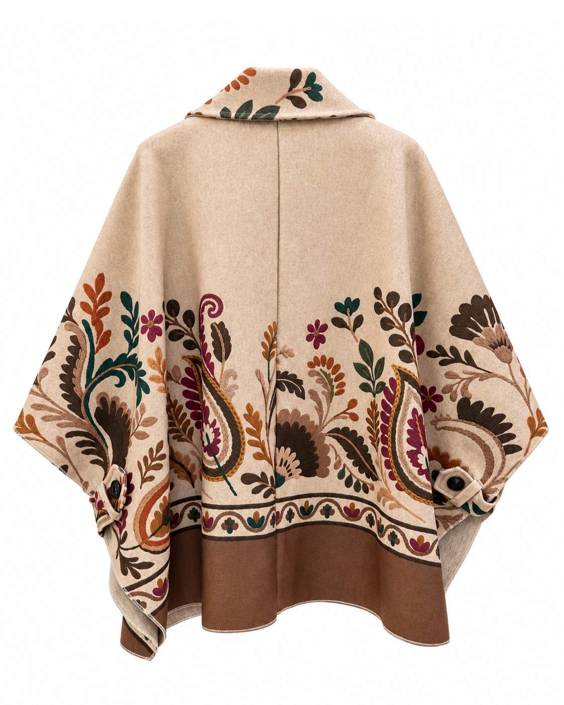 Capa Verona beige vista de espalda con estampado floral, diseño amplio y bajo en contraste