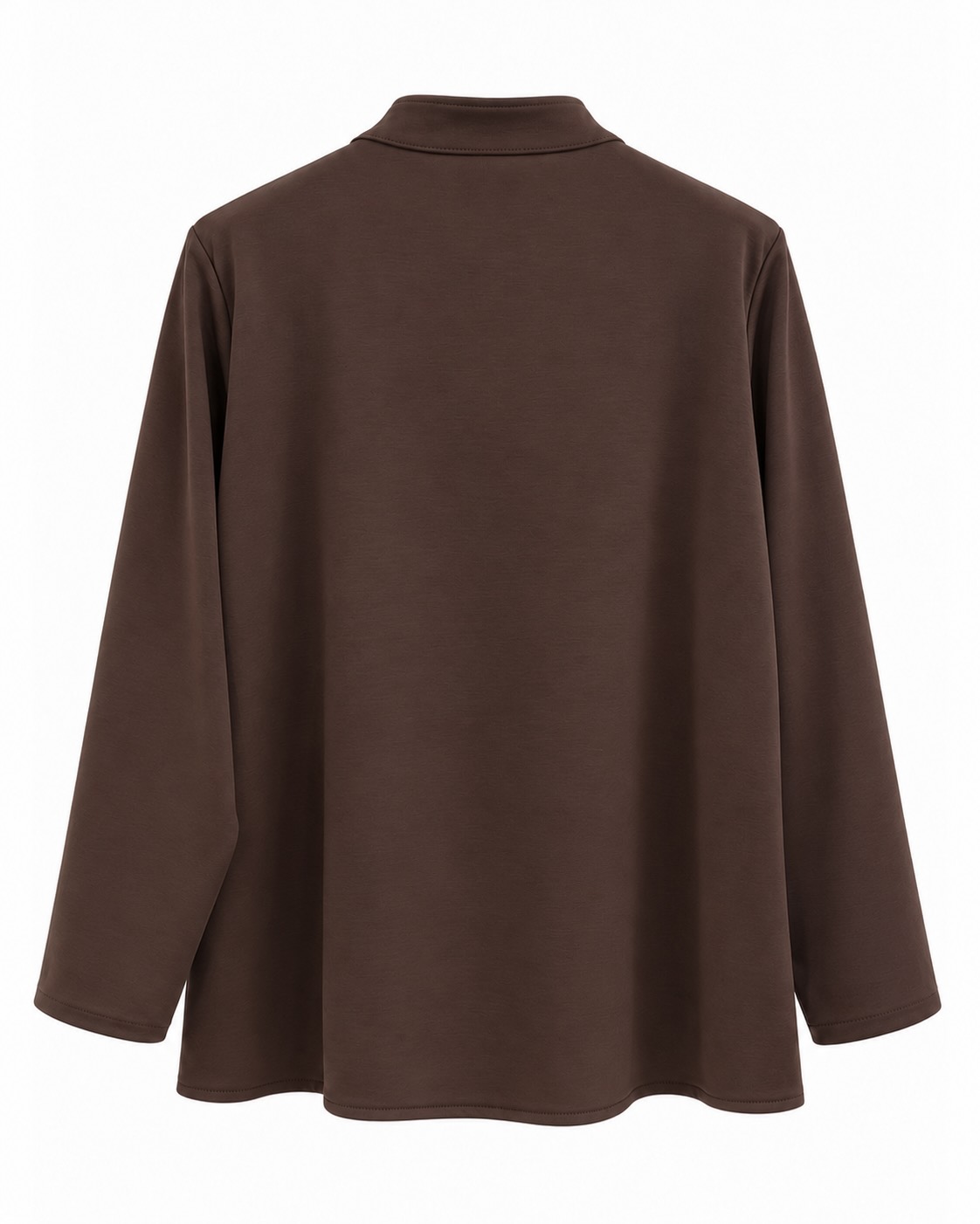 Chaqueta alamares chocolate mujer vista de espalda con corte amplio y tejido de punto roma