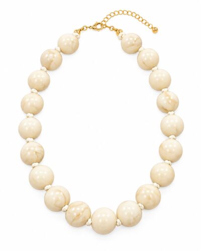 Collar chunky marfil mujer con grandes cuentas redondas y cierre dorado ajustable