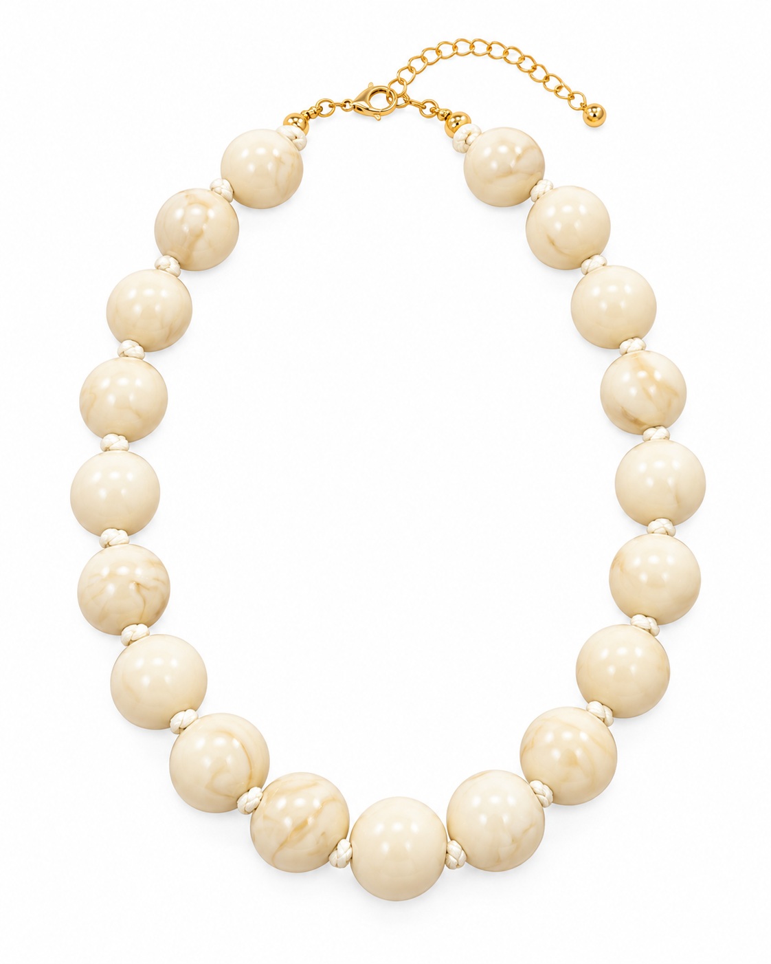 Collar chunky marfil mujer con grandes cuentas redondas y cierre dorado ajustable