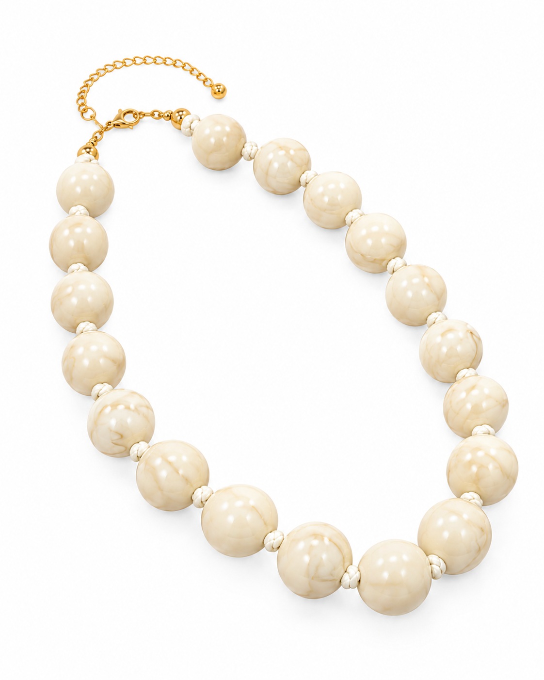 Collar chunky marfil mujer con cuentas efecto veteado y cadena extensora dorada