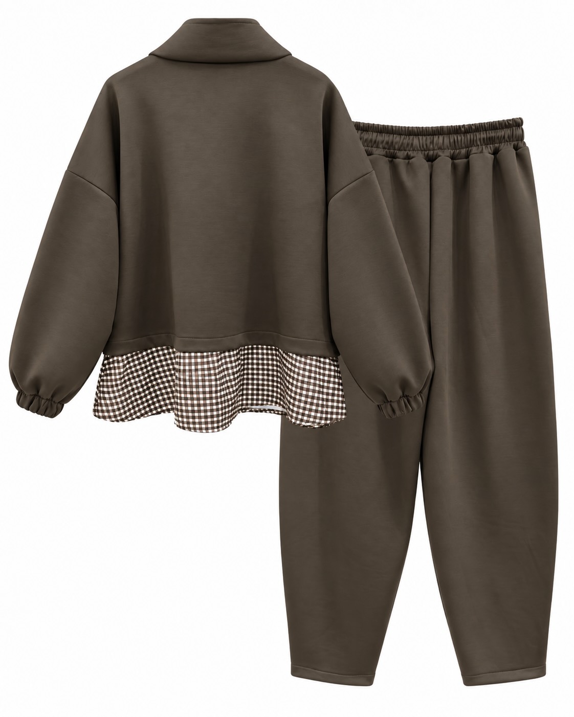 Conjunto Vichy chocolate espalda con sudadera de volante vichy y pantalón jogger