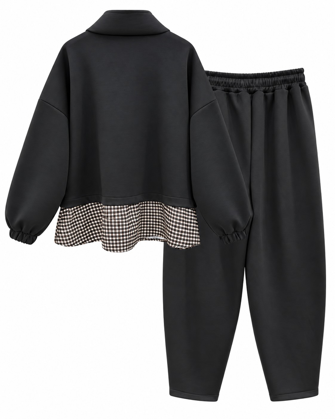 Conjunto Vichy negro espalda con sudadera de volante a cuadros y pantalón jogger